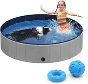 Medium Dog Pool 120cm (47") - Space Saving Collapsible Pet Bath Tub | UKCA Certified Anti-Slip Cooling Pool for 1-2 Dogs | Portable Outdoor Dog Bath with Drain Valve & Chew Toys