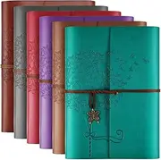 6 Pack Leather Notebook Journal, Travel Journal Bulk, Refillable Vintage Journals for Writing, Diary Gifts for Women, Men, Girls, Boys, 100GSM Lined Paper, Each 160 Pages & 2 Pockets (A5, 9.2" x 6.5")