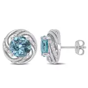 Amour Sterling Silver Sky-Blue Topaz & White Topaz Stud Earrings