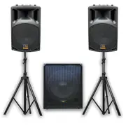 E-Lektron Trinity Q305 2200W Bluetooth Sound System with 2X12" inch Active Speakers 15" Active Subwoofer Stands for Event DJ Party Disco Night