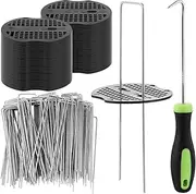 YOUNTHYE 100 Pack Weed Control Membrane Pegs, 6"/150mm Weed Membrane Pegs 100 Buffer Washer, U-Shaped Metal Ground Pegs Heavy Duty Weed Mat Pegs for Garden Fencing