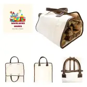 Durable Canvas Firewood Bag With Leather Liner Handmade Bourbon Brown