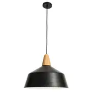Novena Large Matt Black Natural Wood Pendant Light