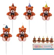 5 Pcs Cute Bear Birthday Candles, Mini Teddy Bear with Hat Cake Cupcake Topper C