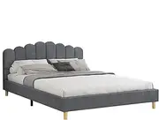 ALFORDSON Bed Frame Base Double Size with Linen Fabric Upholstery, Bed Platform Foundation with Headboard for Mattress Topper, Tania Fabric Grey