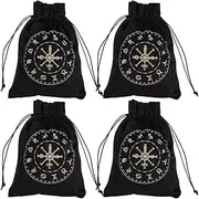 CREATCABIN 4Pcs Tarot Cards Storage Bags Velvet Drawstrings Bags Tarot Cards Holder Pouches Tarot Deck Bags Black The Zodiac Tarot Jewelry Wrap Bags for Crystals Witchcraft Rune Altar Gift 5x6Inch