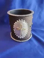 1 Leather Look Shed Western Crosses Tea light Candle Holder Crosses Cup holder