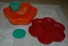 TUPPERWARE BRIGHT ORANGE GREEN PINK CHIP N DIP BOWL SET