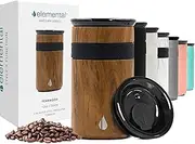 Elemental Artisan Insulated Coffee Tumbler - Stainless Steel Travel Mug with Ceramic Lid, Reusable Coffee Cup, Triple Wall Thermal Tumbler for Hot & Cold Drinks, Size -12oz- Teak Wood