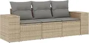 vidaXL 3 Piece Poly Rattan Outdoor Sofa Set - Beige/Grey Modular Seating with Cushions & Storage - Garden/Patio Lounge Furniture
