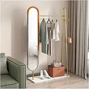 Body Length Mirror Coat Rack and Dressing Mirror Integrated Bedroom and Living Room Floor-Standing Rotating Full-Length Mirror Coat and Hat Rack Dressing Mirror Floor Mirrors(Gold,80cm)