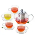 Tea Set- Heat-Resisting Glass Teapot&Stainless Steel Infuser+4*Cup+4*Saucer