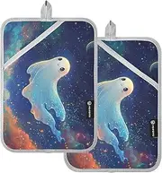 Cute Flying Specter 2 PCS Pot Holders Set Potholder with Loop Pot Pads