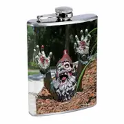 Gnomes D10 Flask 8oz Stainless Steel Hip Drinking Whiskey Folklore Garden Statue