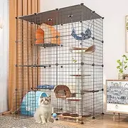 Uandhome 4 Tier 111cm Cat Cage Large Enclosures with Hammock Detachable Metal Wire Crate Kennels Indoor/Outdoor Small Animal House Fence for 1-4 Cats,DIY Pet Crate Playpen(3 Columns and 2 Rows)