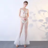 在飛比找蝦皮購物優惠-性感透視裝禮服晚禮服夜店女裝網紗蕾絲透明表演服