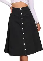 [Allegra K] Womens' Stretchy High Waist Buttons Front A-Line Flowy Midi Skirts with Pockets