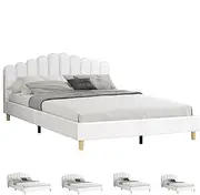 ALFORDSON Bed Frame Base King Size with PU Leather Upholstery, Bed Platform Foundation with Headboard for Mattress Topper, Tania White
