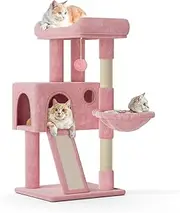 MoNiBloom Cat Tree, 36 Inch Cat Tree Tower with Cat Condo, Small Cat Tower with Scratching Post & Sisal-Covered Scratching Board, Cat Climbing Tower with Hammock, Cat Tree for Indoor Cats, Soft Pink