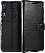 [Shantime] Leather Case Compatible with Tecno Camon 12 Pro, Business Design Magnetic Flip Cover with 3 Card Slots, Photo Frame, and Hidden Wallet(Black)