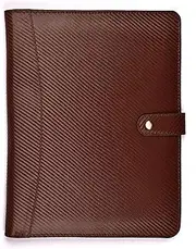 LEATHER VILLAGE Portfolio Professional Organizer – Carbon Leather Padfolio Resume Folder for A4 Letter Pad with Pen Holder, Business Card Slots & Writing Pad – Ideal for Men & Women - Brown