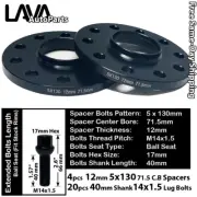 4PC 12MM THICK 5X130 71.5MM C.B WHEEL SPACER+14X1.5 BOLT FIT AUDI VW PORSCHE (for: Audi)
