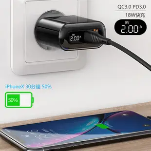 18W PD QC3.0 數顯快充頭 iPhone 充電器 三星 小米 充電頭 豆腐頭 台灣公司貨 PD快充線 一年保固