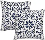 DILOXNSU Set of 2 Navy Blue Boho Cushion Cover 45 x 45 Bohemian Geometric Modern Decor Square Linen Pillow Case for Sofa Bed Couch Outdoor Cushions Covers 18 x 18 Inch