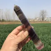 220g Natural fluorite Obelisk Carved Quartz Crystal Wand Point