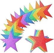 Gejoy 80 Pieces Glitter Star Cutouts Paper Star Confetti Cutouts for Bulletin Board Classroom Wall Party Decoration Supply (Rainbow,6 Inches Length)