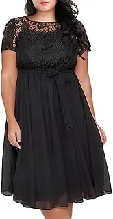 [Nemidor] Women's Scooped Neckline Floral lace Top Plus Size Cocktail Party Midi Dress (26, Black)