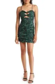NSR Dress S L Hunter Green Floral Cut Out Front Spaghetti Ruched Minidress NWT