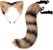 Cat Ears and Wolf Fox Animal Tail Cosplay Costume Faux Fur Hair Clip Headdress Set