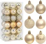 Christmas Baubles, H HOME-MART 36Pcs 4CM Xmas Tree Christmas Decorations, Shatterproof Christmas Balls, Christmas Tree Decorations Ornaments,Christmas Ornaments (Champagne Gold)