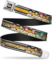 Buckle-Down Seatbelt Belt - YOWAMUSHI PEDAL 6-Character Pose Stripe Grays/White/Orange - 1.0" Wide - 20-36 Inches in Length