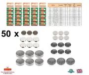 50 Alkaline Button Cell Batteries AG1 AG3 AG4 AG12 AG13 for Watch Calculator