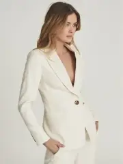 REISS EMBER TAILORED SINGLE BREASTED BLAZER JACKET in CREAM