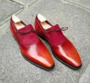 Custom made Men's Maroon Tassels Real Leather and Suede Dress Formal Shoes