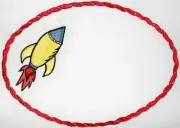 Rocket ship in outerspace Embroidered quilt label to add your text to customize