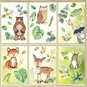 AnyDesign 36Pcs Woodland Animals Window Clings Watercolor Forest Animal Greenery Window Decals Reusable PVC Nature Theme Stickers for Baby Shower Birthday Party Spring Window Glass Mirror Decoration