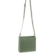 Pierre Cardin Leather Diamond Pattern Embossed Cross Body Bag - Sage