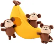 Zippy Paws Burrow Banana 3 Monkeys Interactive Plush Squeaky Dog Puzzle Toy 10"