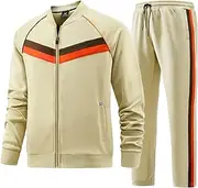 [W JIANWANG] Men's tracksuit and jogging suit, sports suit for men with long sleeve zip, fitness sports trousers
