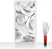 Door Stickers 3D Door Sticker Modern Abstract Fashion Line Silver Pearl Wallpaper Living Room Art Poster Self-Adhesive Mural Stickers(J,90x200cm)