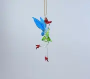 Hanging Thinker Bell Fairy Red and Green Figurine of Blown Glass Crystal