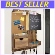 14 Hook Wall-Mounted Key Holder with Chalkboard & Corkboard - Rustic Charm