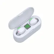 F9-2 Wireless TWS Earphone Bluetooths Earbuds Waterproof Ture TWS Sports Headset Bluetooths TV Adaptor with Mic Use For PC Car - White