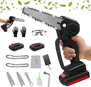 Mini Chainsaw Rechargeable Cordless Electric Chainsaw Portable Powered Lithium 6 in OneHand Chainsaw with 24V 2 Battery and 2 Chain for Tree Branch Wood Cutting Tree Garden Pruning Shears Tools