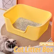 Large Cat Litter Box Open Toilet Semi Enclosed Yellow Tray Splash Proof Pet AU