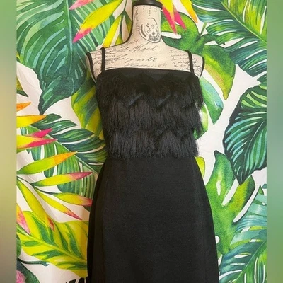 NWT $158 Banana Republic 8 Fringe Strap/less Black Sheath Fitted Preppy Dress